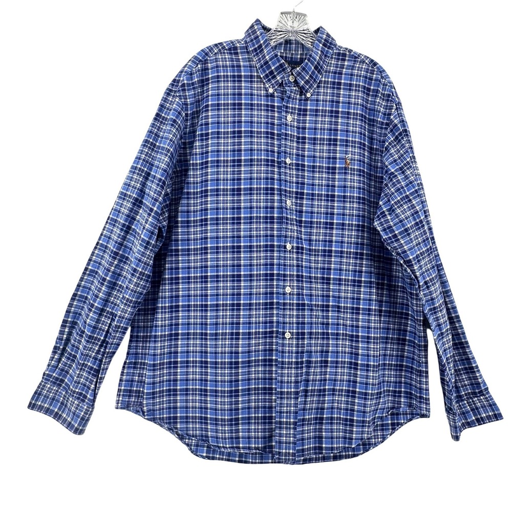 Ralph Lauren Mens XXL Flesh Pony Logo Cotton Plaid Long Sleeve Button Down Shirt